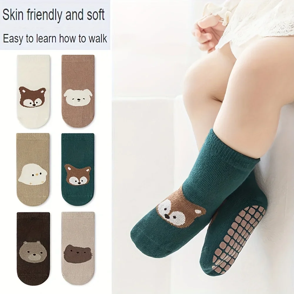 Unisex Baby Socks Non Slip - 6 Pairs Autumn And Winter Large