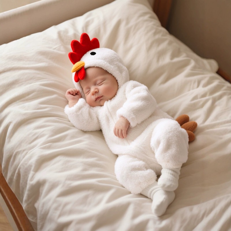 Cotton Baby Onesies Zipper - Newborn Baby White Chicken Romper Hooded